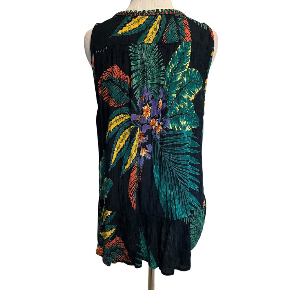 Patrons of Peace Tropical Crinkle Tank Womens Large Navy Multicolor Embroidered - Picture 4 of 8